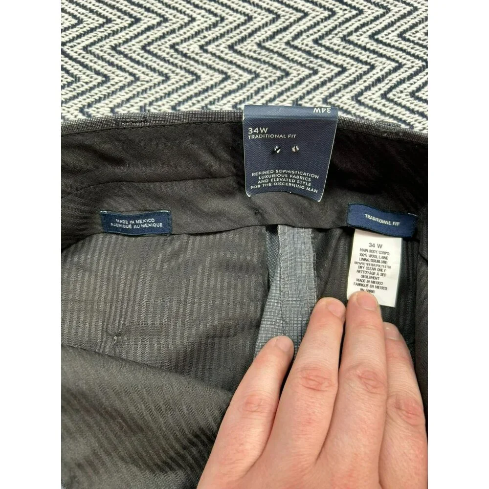 Men's John W. Nordstrom Flat Front Check Wool Dress Pants Size 34 - Grey - Picture 6 of 7